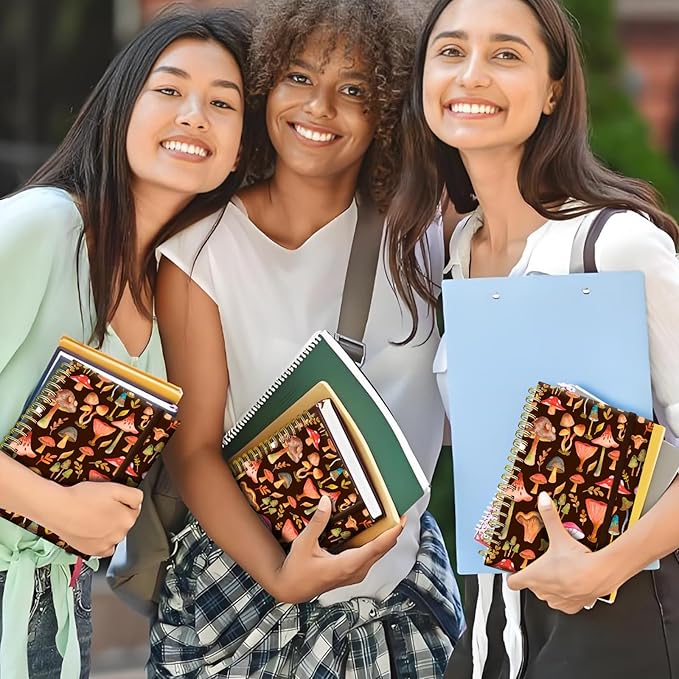 Spiral Journal Notebook, A5 Cute Notebooks for Women Men, College Ruled Hardcover Notebook for Work & Note Taking, 60 Pages Double-Wire Journals for Writing Boho Mushrooms