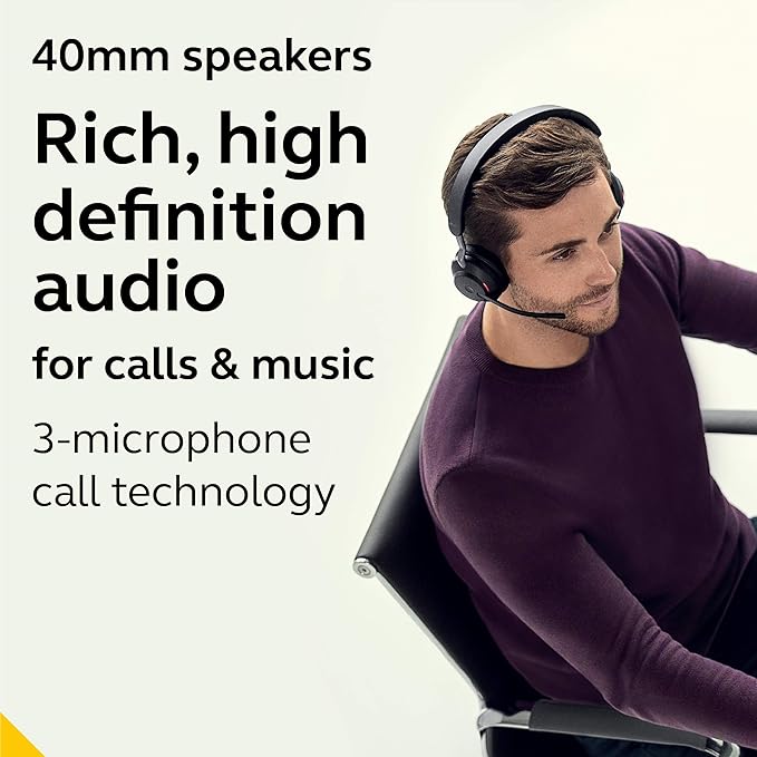 Jabra Evolve2 65 MS Wireless Headphones with Link380a, Stereo, Black – Wireless Bluetooth Headset for Calls and Music, 37 Hours of Battery Life, Passive Noise Cancelling Headphones