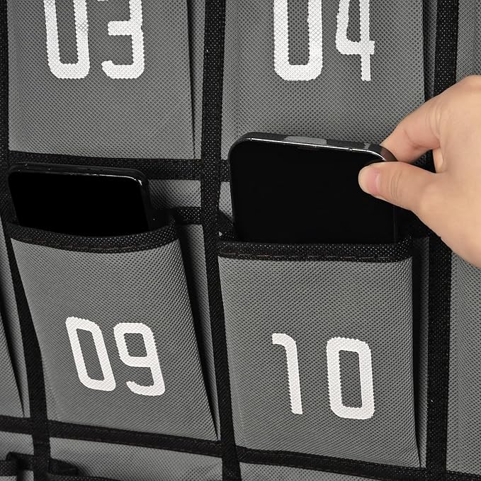Loghot Numbered Classroom Sundries Closet Pocket Chart for Cell Phones Holder Wall Door Hanging Organizer (36 Pockets Gray)