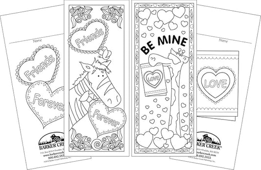 Barker Creek Bookmark Duets, Color Me Valentine's Day, 2 Designs, Adult Coloring Book Style, Celebrate Valentine's Day with these Fun Bookmarks, 60 Bookmarks, 30 each of 2 Designs, 2.5" x 6" (2197)