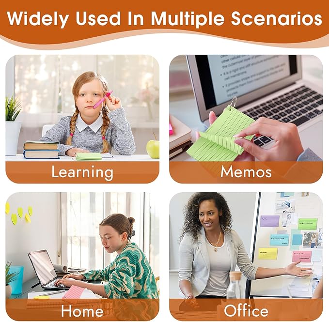 350 Pcs Index Cards With Ring, 3x5 Inches Flash Cards With Rings，Colored Heavy Notecards With Ring, Punched Lined Study Cards For School, College, Home, Office, Memory, To Do List (5 Colors)