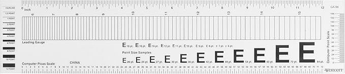 Westcott GA-96 Computer Point & Pica Ruler, Transparent Graphic Arts Ruler, 12 Inch