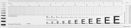 Westcott GA-96 Computer Point & Pica Ruler, Transparent Graphic Arts Ruler, 12 Inch