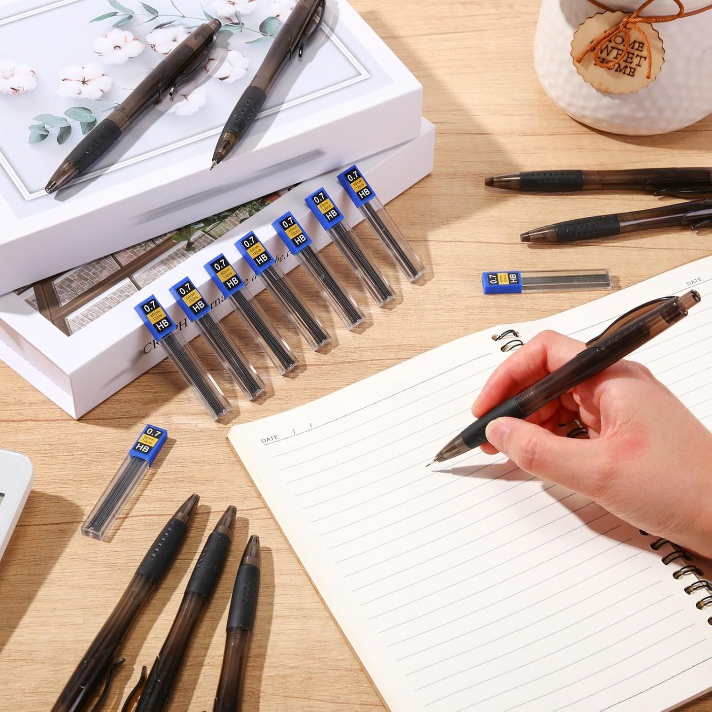 240 Pcs 0.7mm Mechanical Pencils Bulk Set Include 120 Black Mechanical Pencil 120 HB Lead Refills for Art Office Classroom School Student Writing Drawing Sketching Supplies