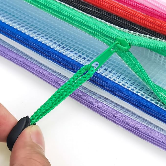 AUSTARK Plastic Mesh Zipper Pouch, 12Pcs Zipper File Bags with Label Pocket, A5 Size 9.2x6.7in, White