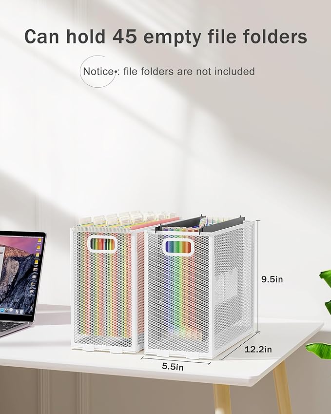 Oterri Hanging File Organizer, Metal File Organizer, Portable Desktop File Organizer for Letter Size Folder, Mesh Hanging File Crate for Office,Folders Not Included(Pure White,1 Pack)