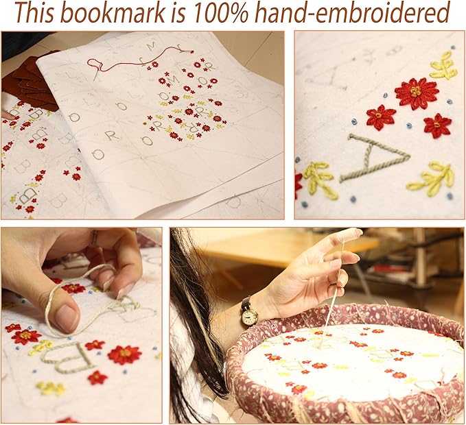 Personalized Hand Embroidered Corner Bookmark, Bookmarks for Women, Personalized Bookmark for Books, Cute Flower Book Mark, Hand Stitch Gift for Women for Book Lovers by HNQCPCVU (A, White)