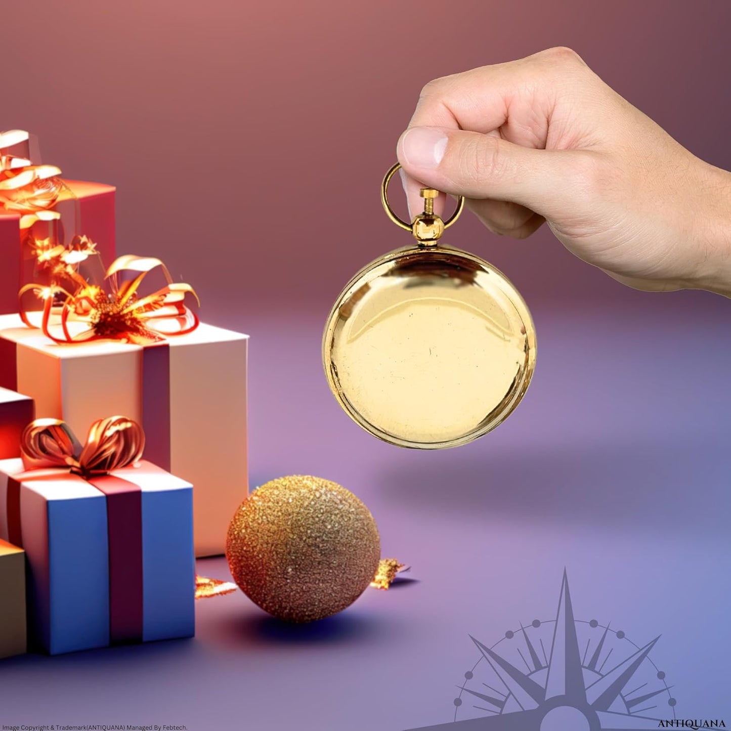 Antique Brass & Copper Sundial Compass, Sundial Clock in Box Gift Sun Clock Ship Replica Watch, Nautical Gifts for Men, Unique Nautical Decor, Naval Maritime Sundial (#3 Golden Push Button)