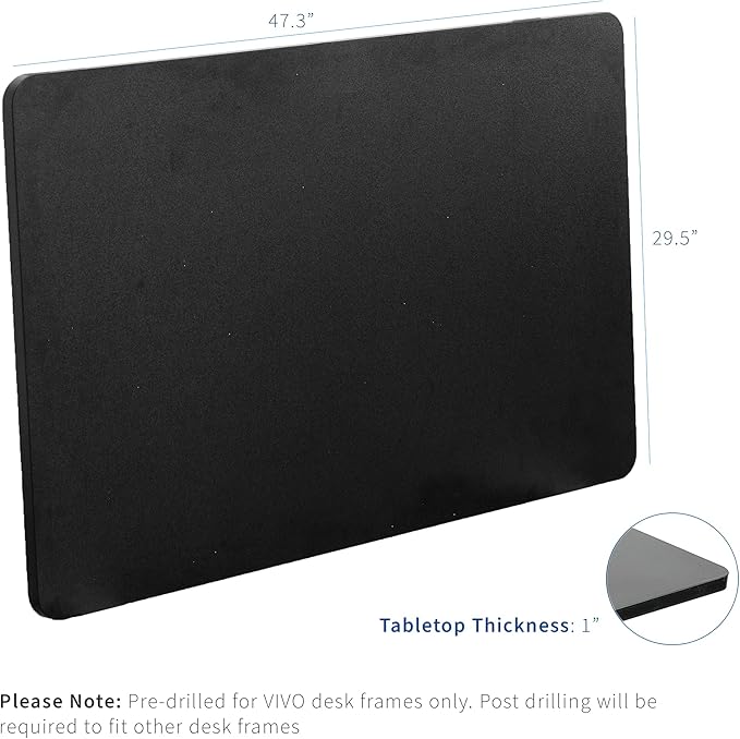 VIVO Universal 48 x 30 inch Solid One-Piece Table Top for Standard and Sit to Stand Height Adjustable Home and Office Desk Frames, Black, DESK-TOP48-30B