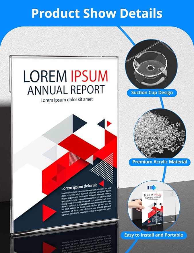 NIUBEE Acrylic Window Sign Holder with Suction Cup 8.5 X 11, Clear Acrylic Frames Glass Door Wall Mount Advertising Signage Sign Holder for Mall, Office, Home, Store, Restaurant(6 Pack)