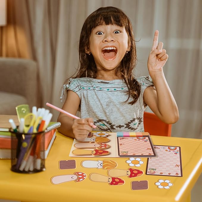 B1ykin Sticky Notes Set - Cartoon Theme Cute Self-Stick Notes Pad Teacher Appreciation Gifts， Self-Adhesive Writing Memo Pages Sticky to Do Notepad for Kids Employee School Office (Retro Mushroom)