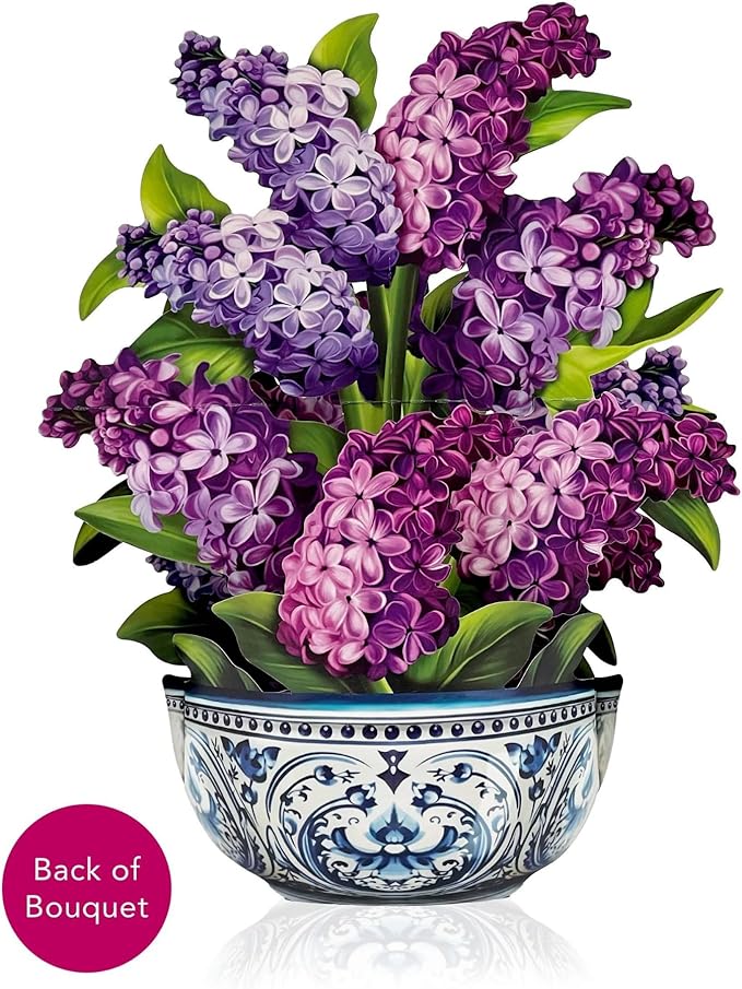 Freshcut Paper Pop Up Cards, Garden Lilacs, 12 Inch Life Sized Forever Flower Bouquet 3D Popup Greeting Card, Birthday Cards, Thank You Card, Blank Notecard & Envelope