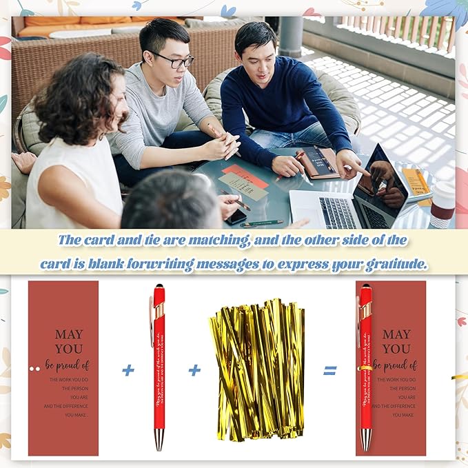 30 Set Employee Appreciation Ballpoint Pens with Inspirational Stylus Tips Cards Team Thank You for Coworkers Team Nurse Teacher Staff Favors