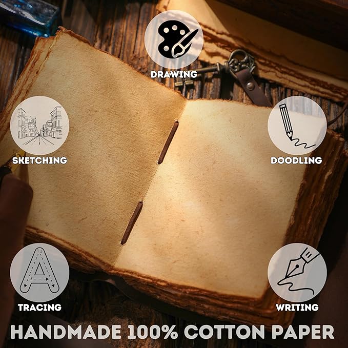Fausta Vintage Handcrafted Leather Journal with Key for Writing, 240 Pages 7 x 5 inches, Deckled Cotton Paper Notebook/Diary for Men and Women 150 GSM Drawing/Sketchbook, Rustic Brown
