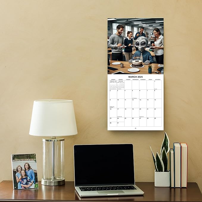 2025 Aliens in Our Midst Monthly Wall Calendar - What Life Would be Like if Aliens Lived Among Us - Aliens Doing Funny Things | 12" x 24" | Thick Sturdy Paper | White Elephant or Gag Gift Funny Calendar 2024-2025.