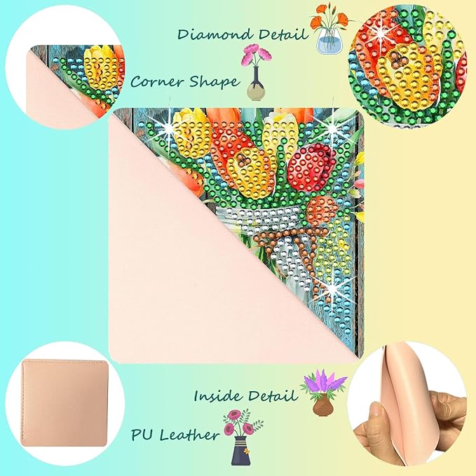 Diamond Art Painting Bookmarks,8Pcs DIY Cute Diamond Art Kits for Adults, Corner Bookmarks Small Crafts Kit for Women Book Lovers (Vase Flower)