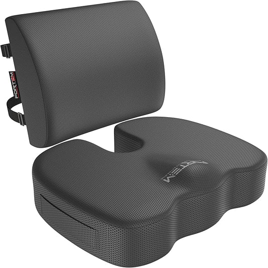 FORTEM Seat Cushion and Lumbar Support for Office Chair, Desk Chair Cushion, Memory Foam Office Chair Cushion, Non Slip Sitting and Back Pillow for Gaming, Car Seat Cushion, Chair Pad, XL