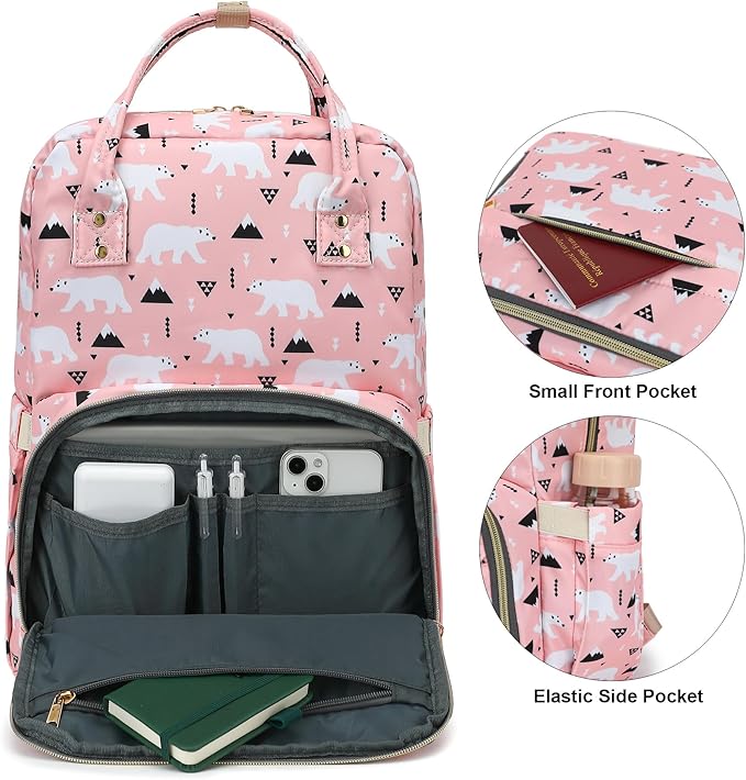 Polar Bear Laptop Backpack College Bookbag School Backpack for Women Girls, Travel Backpack 15.6 Inch Computer Backpacks (Pink)