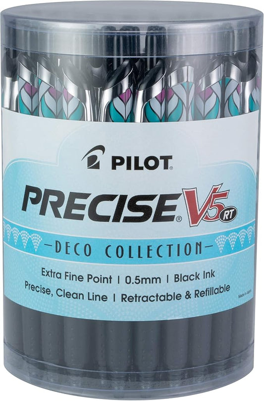 Pilot, Precise V5 RT Refillable & Retractable Rolling Ball Pens, Extra Fine Point 0.5 mm, Black, Tub of 48