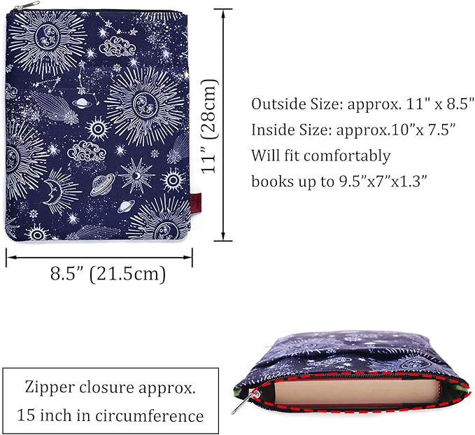 Book Sleeve for Book Lovers, Bookish Book Protector, Book Covers for Paperbacks, Washable Fabric, Book Sleeves with Zipper, Medium 11 Inch X 8.7 Inch