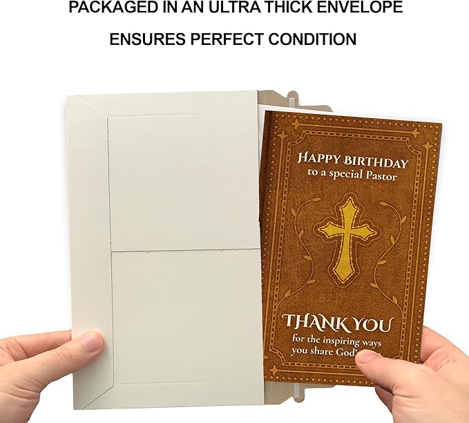 Prime Greetings Religious Birthday Card For Pastor, Made in America, Eco-Friendly, Thick Card Stock with Premium Envelope 5in x 7.75in, Packaged in Protective Mailer