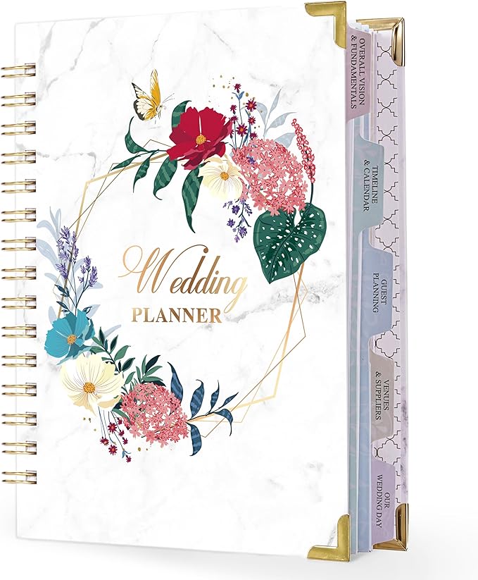 Wedding Planner - Wedding Planner Book/Organizer for The Bride with 5 Tabbed Sections, 6.3" x 8.4", Hardcover with Metal Corner, Inner Pocket, Sticker