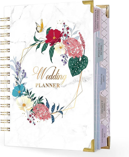 Wedding Planner - Wedding Planner Book/Organizer for The Bride with 5 Tabbed Sections, 6.3" x 8.4", Hardcover with Metal Corner, Inner Pocket, Sticker