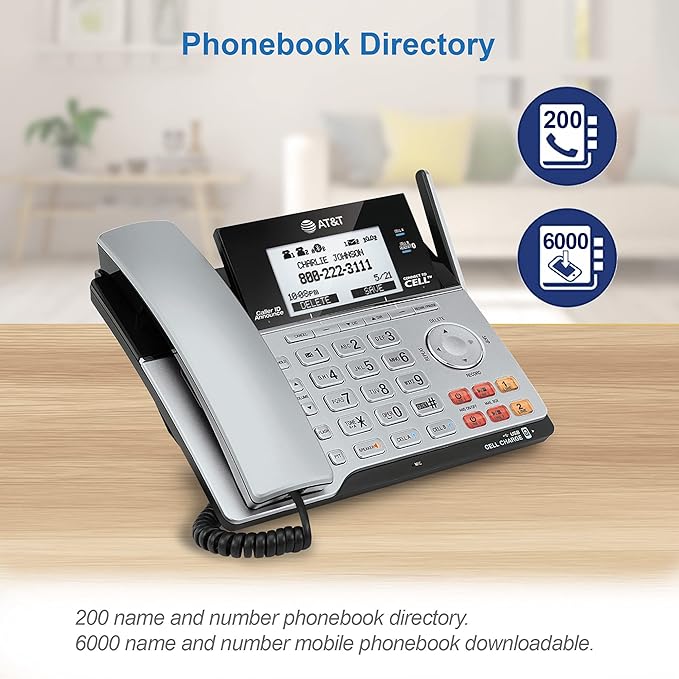 AT&T TL86103 2-Line Corded/Cordless for Small Business with Answering Machine, 2-Mailboxes, Connect-to-Cell, Caller ID Announcer, Intercom, Line-Power, Long Range & Expandable to 12 Handsets