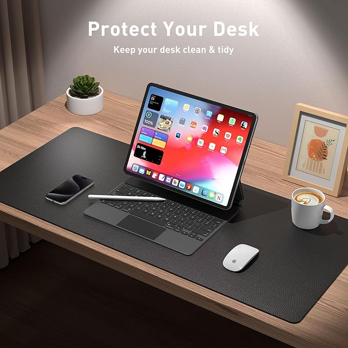 Aothia Leather Desk Pad Protector, Mouse Pad, Office Desk Mat, Non-Slip PU Leather Desk Blotter, Laptop Desk Pad, Waterproof Desk Writing Pad for Office and Home (Black,36" x 17")