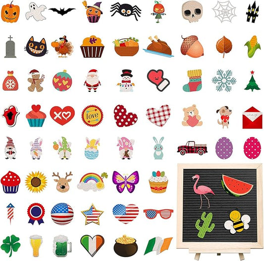 68 Pcs Holiday Seasonal Accessories Icons for Felt Letter Message Board Decorations Cute Symbols Changeable with Adhesive Dots for 4th July Patriotic Independence Day Decor, Board Not Included
