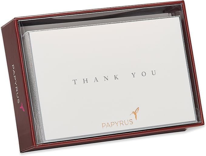 Papyrus Thank You Cards with Envelopes, Silver Border (16-Count)