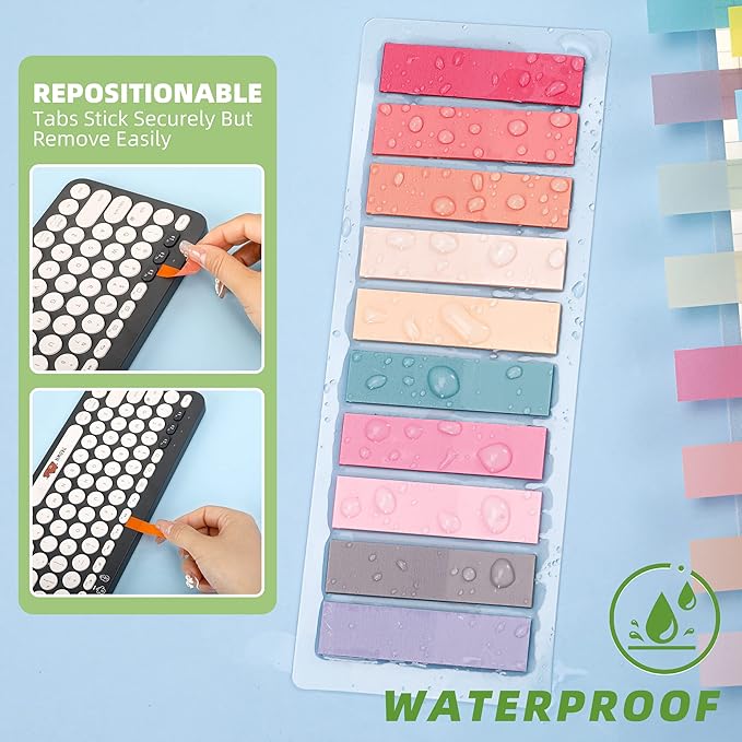 2800-Pcs Sticky/Book Tabs, Writable Morandi Translucent Book Markers Sticky Note Tabs, Repositionable Book Flags Strip, Post It Notes, Book Annotation Supplies, Annotation Tabs, File Index Tabs
