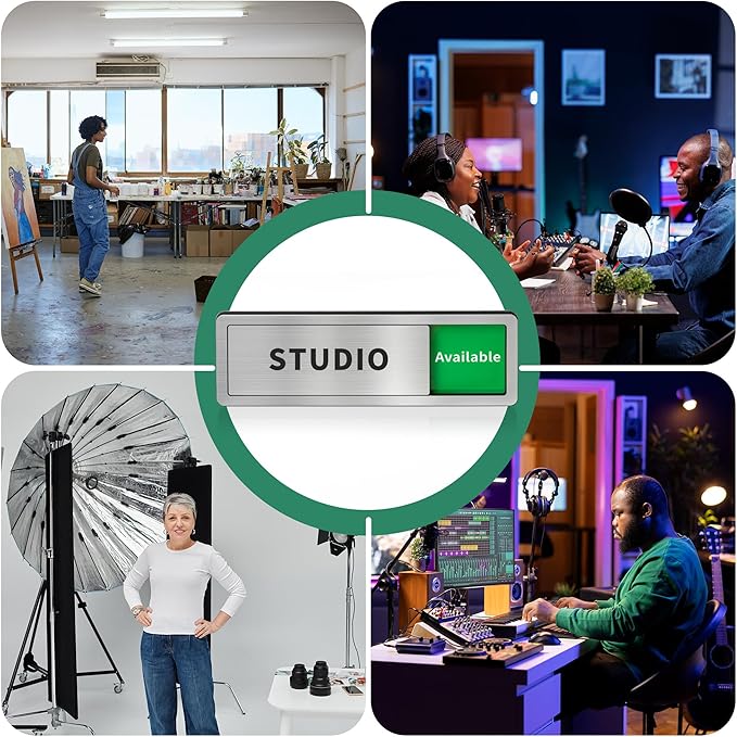 Studio Room Door Sign with Slider, Do Not Disturb Privacy Office Sign, In Use/Available Acrylic Sliding Indicator for Business Hospital Home, Brushed Silver 8" x 2.6"