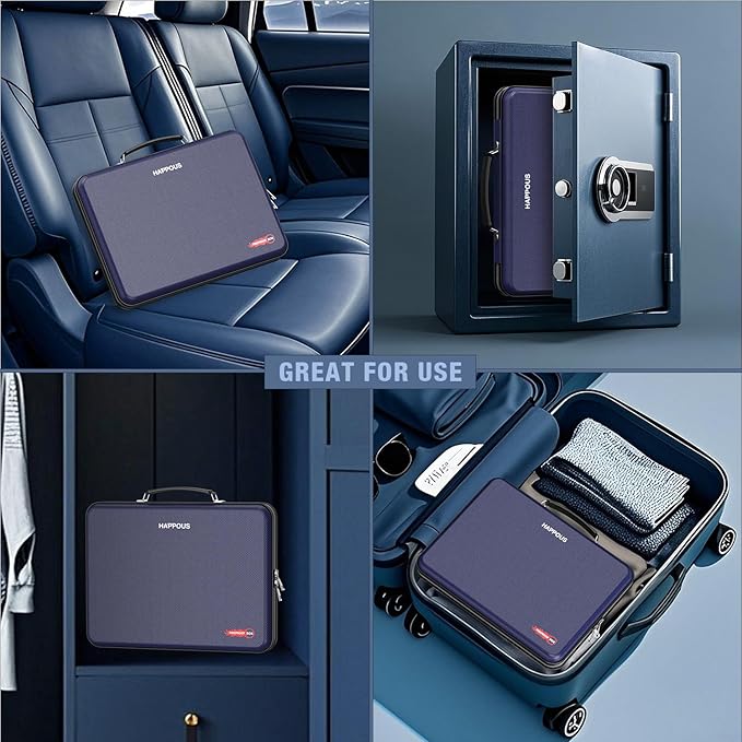 Fireproof File Organizer, Expanding File Folder with 13 Pockets, Portable Fireproof Document Box Hard-Shell Document Organizer Storage for Documents Laptop Passports Cards Blue