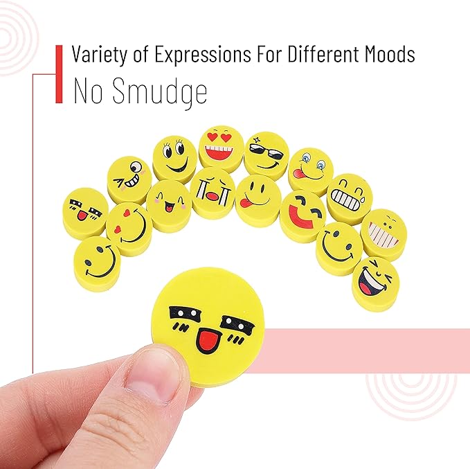 Mr. Pen- Smiley Eraser Pack, 64 Mini Pencil Erasers for Kids & Students, Fun & Cute School Supplies, Easter Egg Fillers