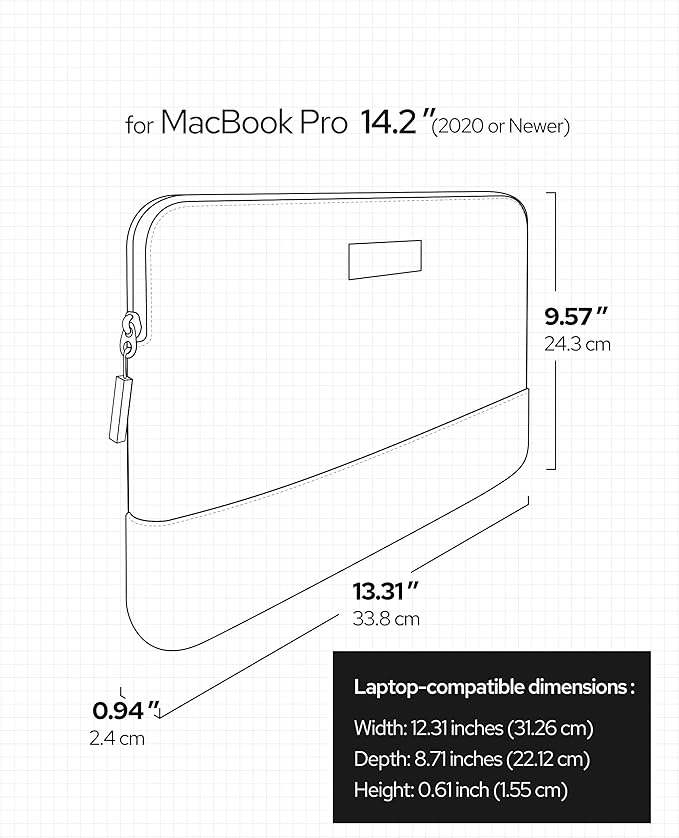 Slim Laptop Sleeve with a Back Zipper Pocket Designed for M1/M2/M3 MacBook Pro/Air (Latte, for 14.2-inch MacBook Pro (M1/M2/M3))