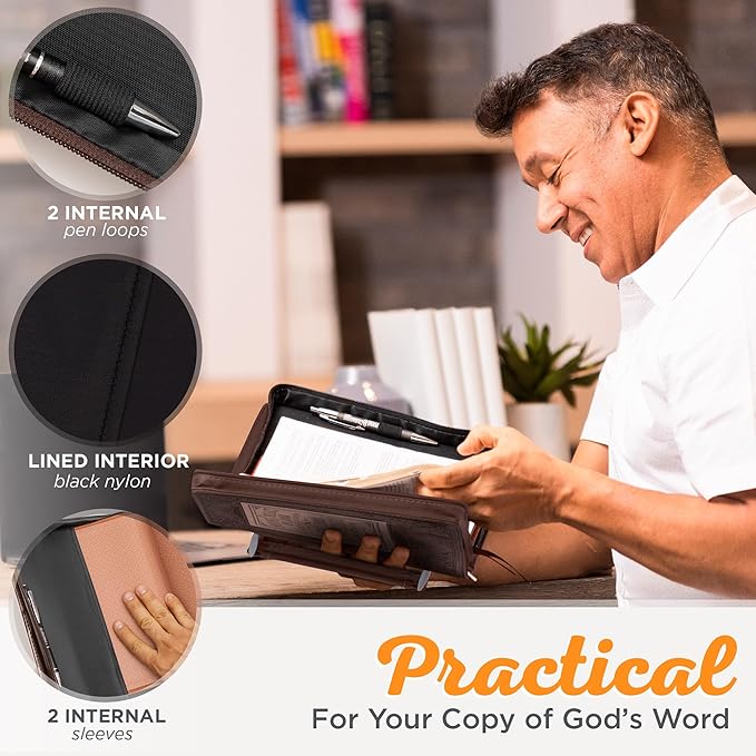 Christian Art Gifts Men's Classic Bible Cover A Man’s Heart Proverbs 16:9, Brown/Tan Faux Leather, Large