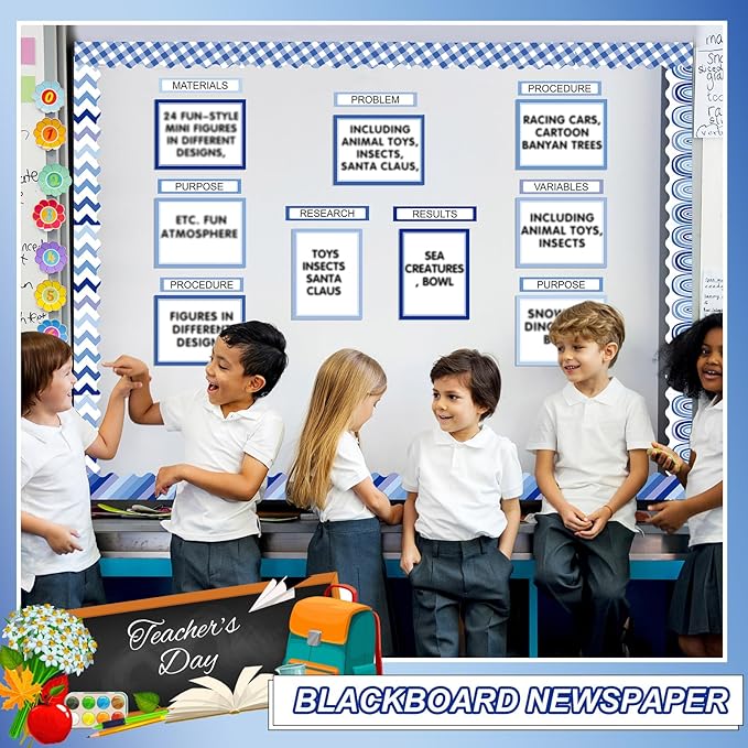 90 Pcs Science Fair Board Supplies 60 Trim Scalloped Bulletin Board Borders 24 Presentation Board Subtitles 6 Science Fair Titles for Classroom Display Boards (Blue Boho)