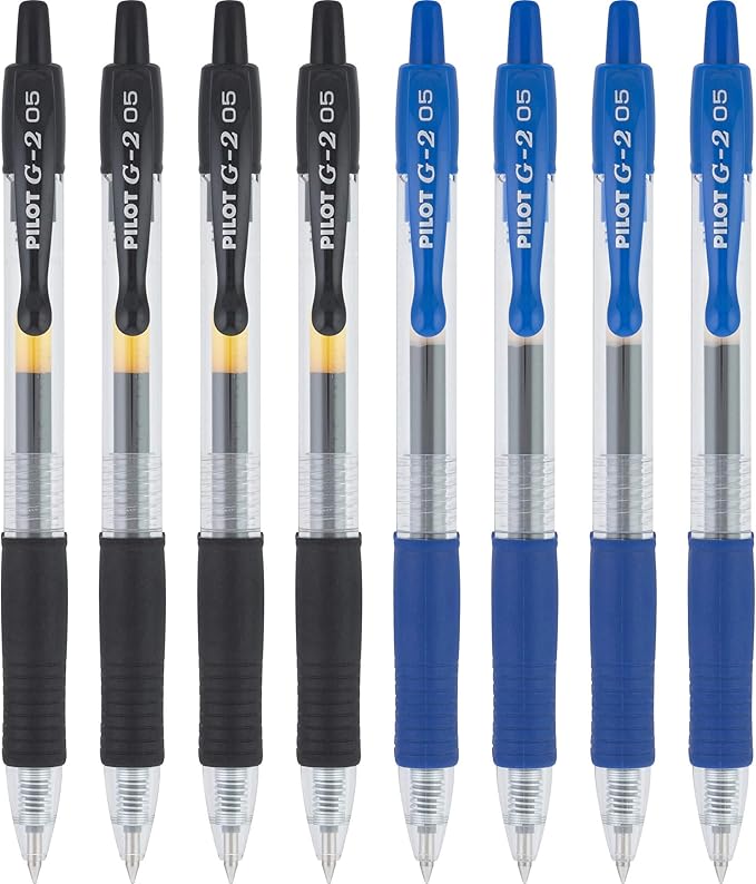 Pilot, G2 Premium Gel Roller Pens, Extra Fine Point 0.5 mm, Pack of 8, Black and Blue