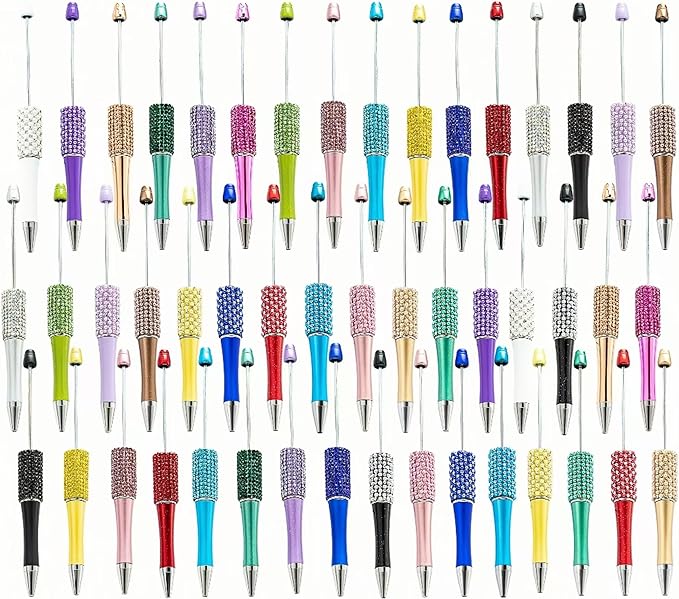48Pcs Pearl & Diamond Beadable Pens bulk Multicolor Retractable Writing Pens Plastic Black Ink Bead Pens Ballpoint Pens Pen Making Kit DIY Pens