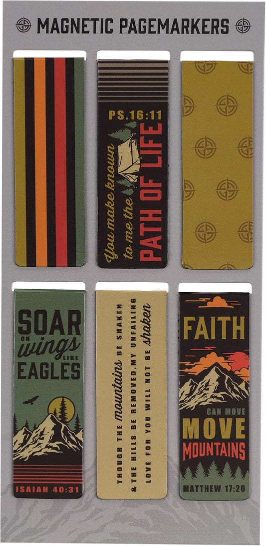 Christian Art Gifts Magnetic Scripture Bookmark/Pagemarker Set for Men & Women: Scenic Mountains - Set of 6 w/Inspirational Scripture for Bibles, Fridges, Books, Multicolor Outdoor Theme, Small