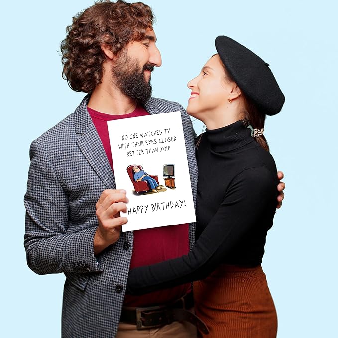 Heollaok Funny Birthday Card for Men, Humorous Birthday Card for Husband Dad Grandpa, Naughty Birthday Cards for Him, Cute Watches TV with Eyes Closed Birthday Card