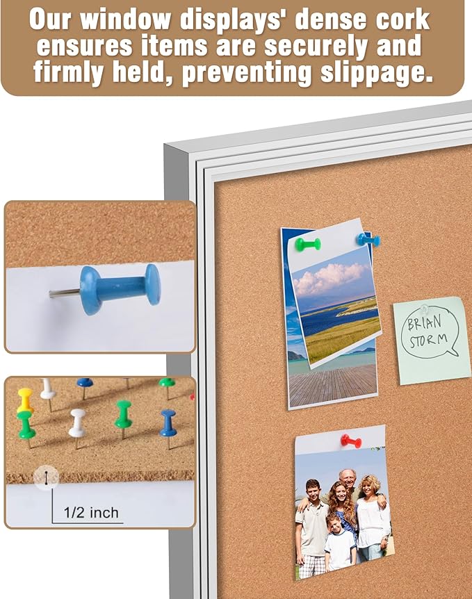 36"x24" Enclosed Bulletin Board, Outdoor Lockable Weather-Resistant Aluminum Cork Noticeboard for School & Office, Silver Frame w/Cork