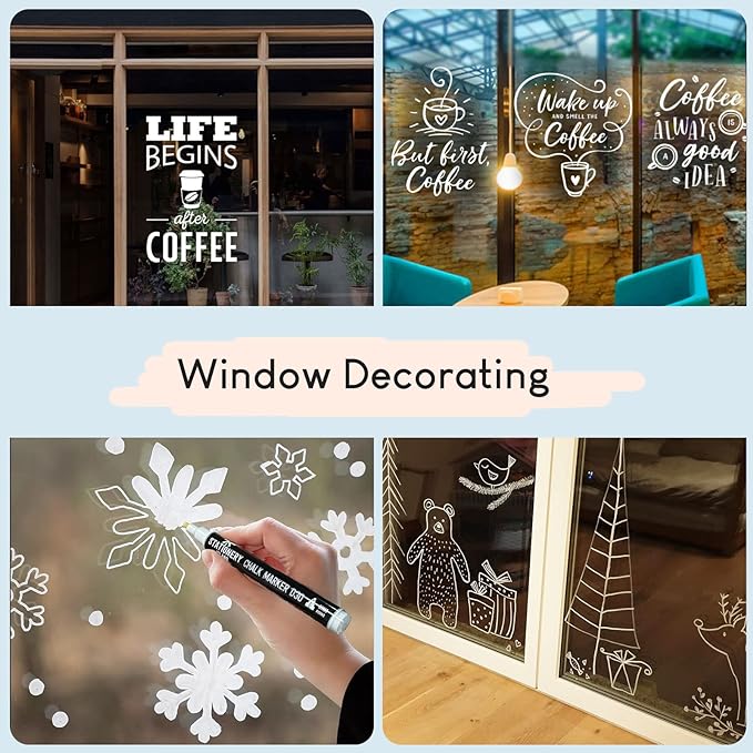 Stationery Island Liquid Chalk Pens White Markers for Blackboards Dry Erase Chalk Marker Pens Wipeable for Chalkboard, Window, Glass, Signs and Mirrors - 3mm Fine Bullet Nibs (White Pack of 4)