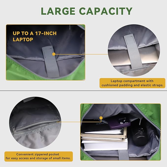 Zavothy Large Tote Bag for Women with Laptop Compartment Teacher Backpack for Women College Backpack for Men Business Work Computer Backpack fits 17 Inch Green