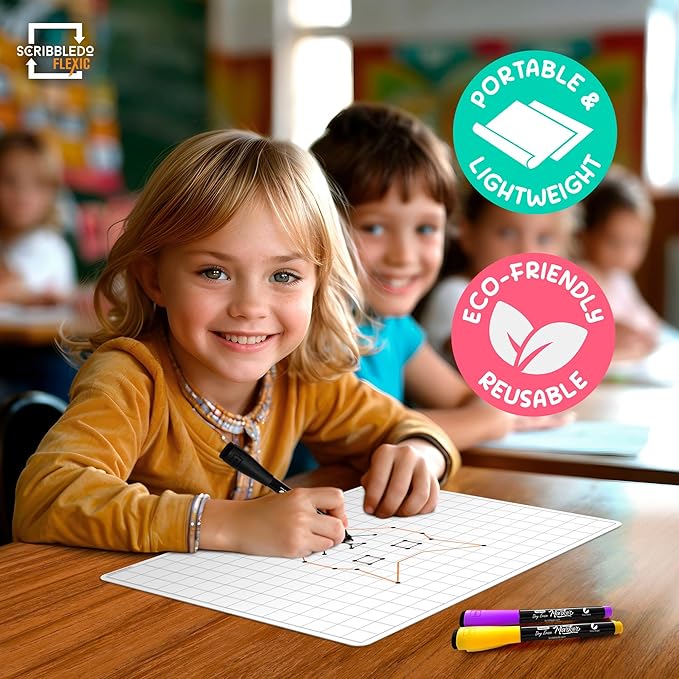 SCRIBBLEDO Large Grid Dry Erase Sheets 11”x14” Math Practice Small White Board Sheets Math Manipulatives Quad Graph Whiteboard Sheets Math Supplies Homeschool Teacher Students Classroom Pack of 10