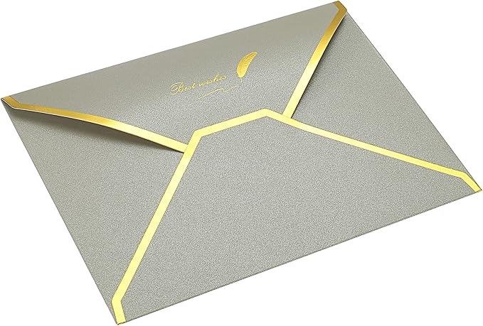 PATIKIL V Flap Envelopes, 10 Pack 7 x 5'' Luxury Style Gold Border Greeting Card Envelope for Invitations Weddings, Silver