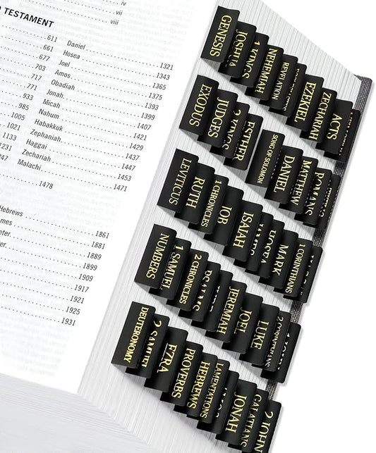 Bible Tabs for Women & Men, Laminated Bible Tabs for Study Bible, Large Print Bible Tabs for Easy Navigation, Bible Index Tabs, 66 Tabs Old & New Testament, Extra 9 Blank Tabs - Black