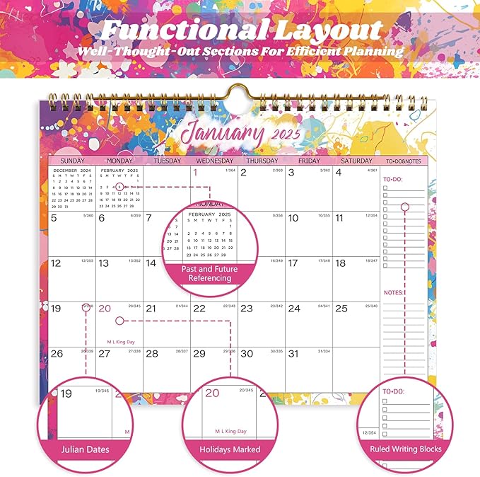 2025 Calendar 18 Month Wall Calendar 2025-2026, January 2025 to June 2026 Calendar with Julian Dates, 11" X 8.5" (2025-2026 Wall Calendar Colorful)