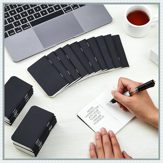 Outus 15 Pcs Mini Pocket Notebook 2.5" x 4" Small Journal Kraft Paper Notepads Bulk Softcover Pocket Notepad Memo Diary Subject Notebooks for Traveler Worker(Black,Blank Style)